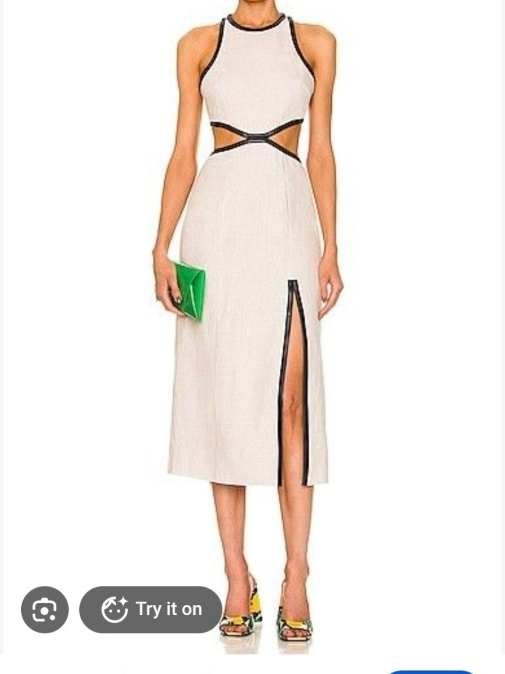 STAUD Cream Midi Dress with Black Trim